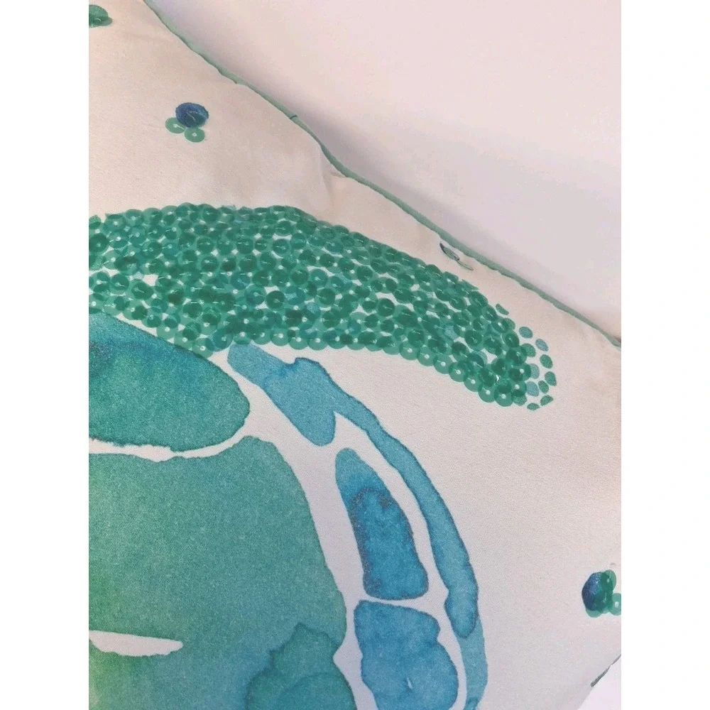 Pottery Barn Sequin Sea Turtle Pillow & Cover 2015 Summer Coastal Beach 16x16